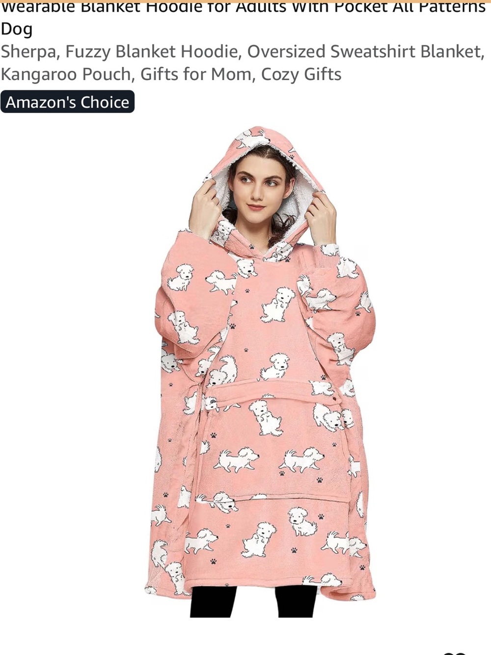 BRAND NEW: Cozy Adult Hooded Wearable Blanket - Pink Dog Print